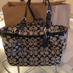 Coach black and gray logo tote handbag